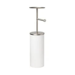 Portaloo White And Nickel Toilet Paper Stand And Reserve