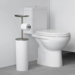 Portaloo White And Nickel Toilet Paper Stand And Reserve -Umbra 1080949 3 1