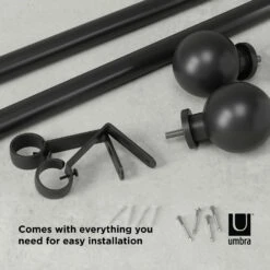 Umbra Bolas 1" Curtain Rod 72"-144"-Matte Black -Umbra 1255283 8
