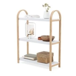 Umbra Bellwood 10.03-in D X 28.4-in W X 35.4-in H 3-Tier White And Natural Wood Freestanding Shelf