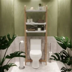 Umbra Bellwood 10.3-in D X 24-in W X 66-in H 3-Tier White And Natural Wood Over The Toilet Shelf -Umbra 331042256 AlternateImage5 l