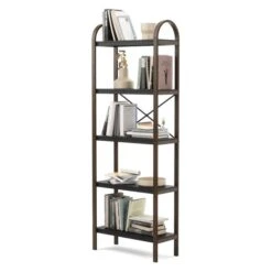 Umbra Bellwood 10.15-in D X 24-in W X 66.77-in H 5-Tier Black And Walnut Wood Freestanding Shelf -Umbra 331042257 AlternateImage1 l