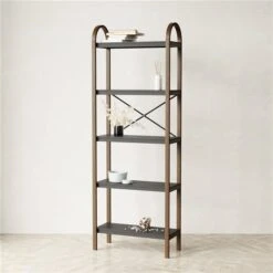 Umbra Bellwood 10.15-in D X 24-in W X 66.77-in H 5-Tier Black And Walnut Wood Freestanding Shelf