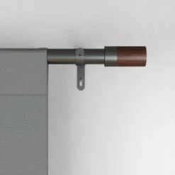 Umbra Blok Stainless Steel Curtain Rod - Gunmetal Grey - Wood Finials - 72 To 144-in -Umbra 56836165d L