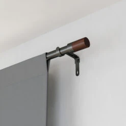 Umbra Blok Stainless Steel Curtain Rod - Gunmetal Grey - Wood Finials - 72 To 144-in -Umbra 56836165e L