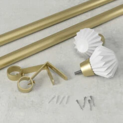 Umbra Pleat Stainless Steel Curtain Rod - Gold Finish And White Finials - 42 To 120-in